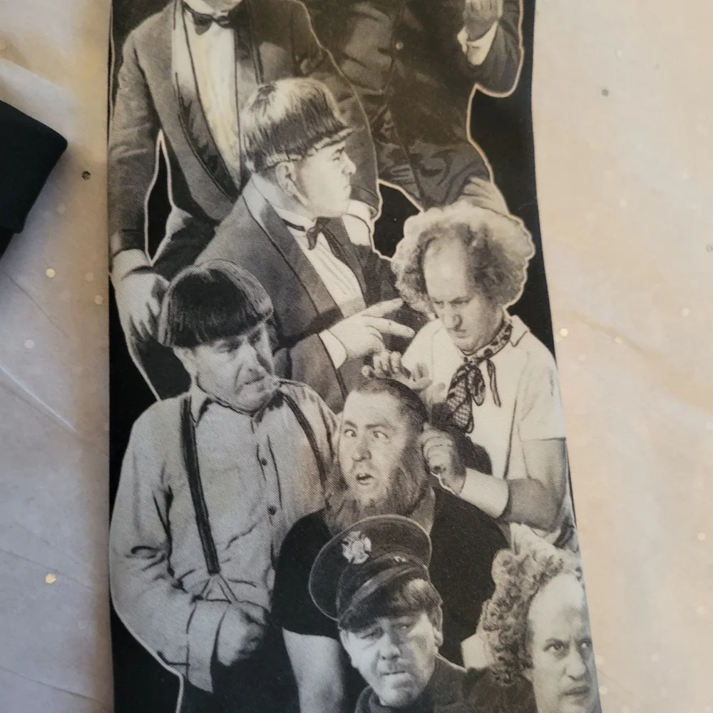 Ralph Marlin Three Stooges Necktie ~ 1994 ~ Made in USA ~ Unisex Retro Humor Fun